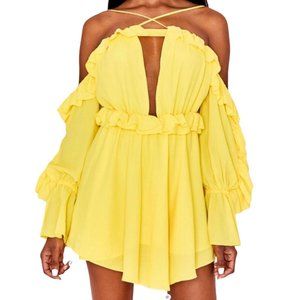 House of CB Yellow Off-Shoulder Mini Dress